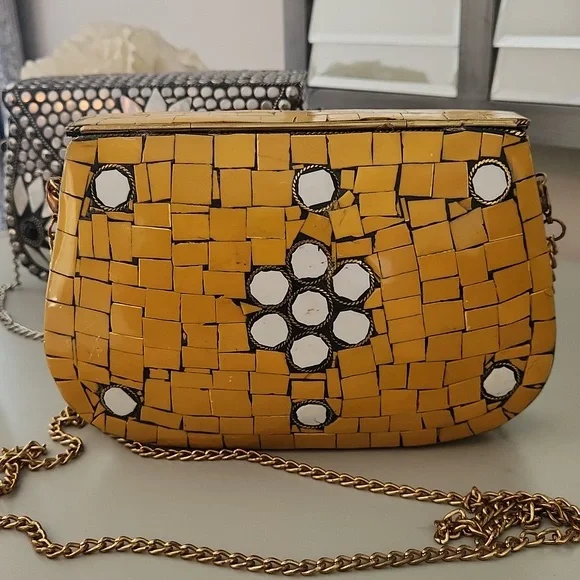 BOHO Clay, brass, stone purse - Picture 2 of 5